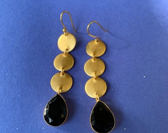 Black druzy stone drop earrings, natural gemstone chic earrings, statement earrings, unique earrings, women's jewelry