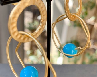 Turquoise bead gold loop multi-layer earrings, unique earrings , fashion earrings