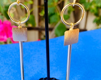 Square shaped statement earrings, gold tone dangle and drop earrings , women's jewelry, gift for her