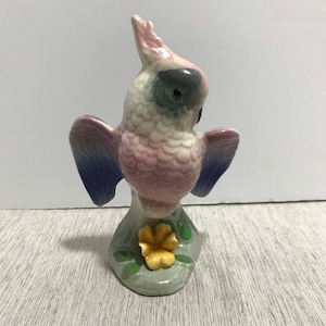 Vintage Royal Copley Colorful Cockatoo Parrot Bird Figurine With Yellow Flower Retro Decor