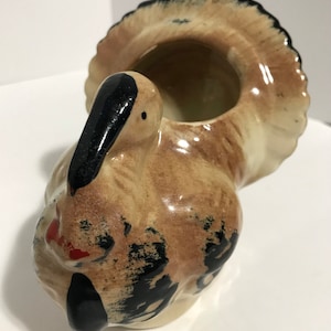 Vintage Wild Turkey Bird Planter Vase Retro Decor Thanksgiving Hunting Flowers