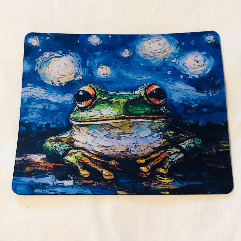 Starry Night Inspired Frog Computer Mousepad Gift Office Decor Desk Mat ...
