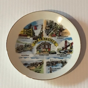 Vintage Miniature Gold Trimmed San Francisco California Souvenir Plate Travel Tourism