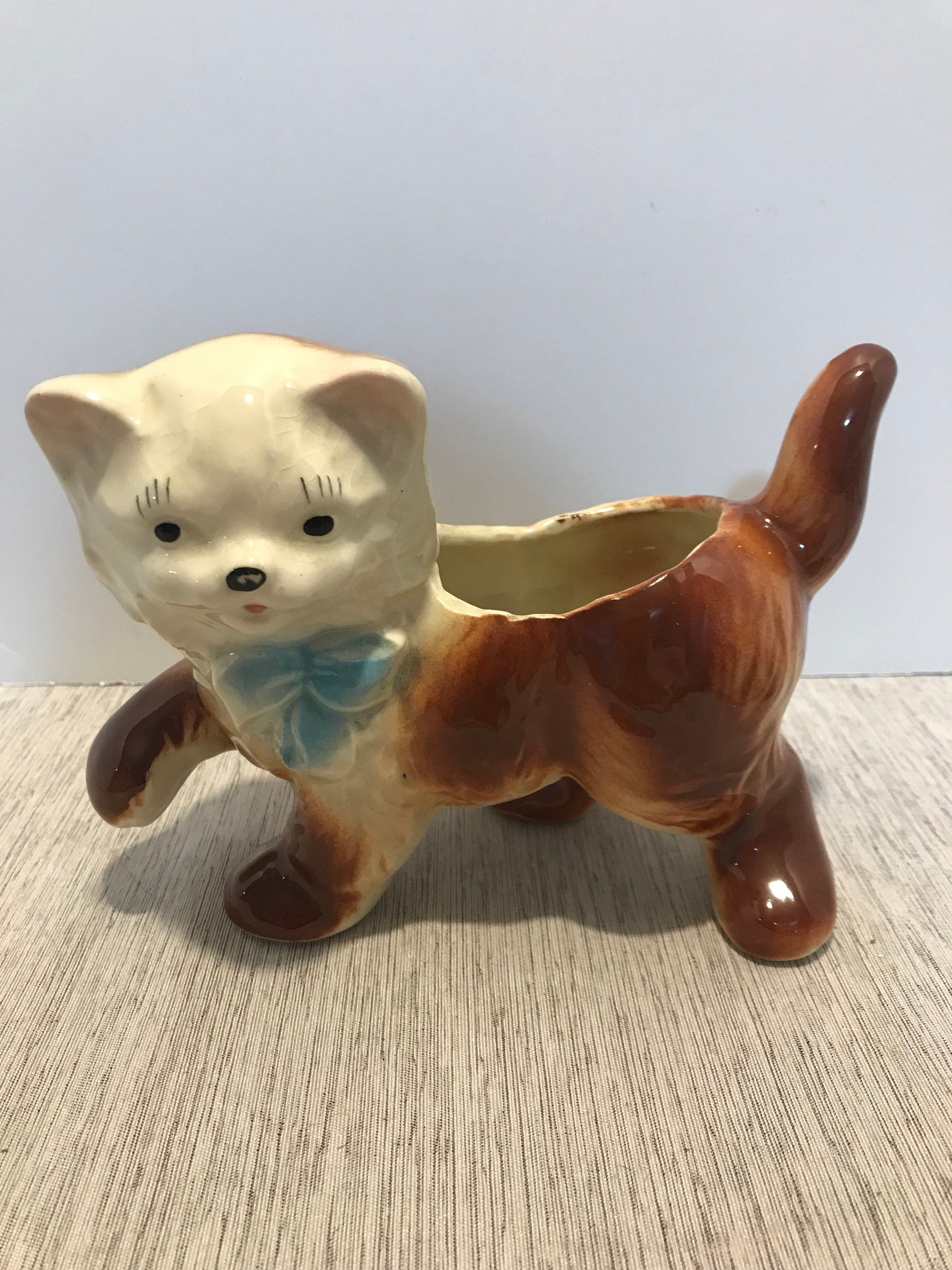Vintage Shawnee Pottery Brown and White Cat Planter Etsy Italia