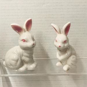Vintage White Rabbits Bunny With Pink Eyes Figurines Bone China