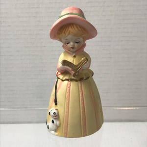 Vintage Jasco 1978 Girl With Dog Bisque Porcelain Figurine Bell Merri-Bells