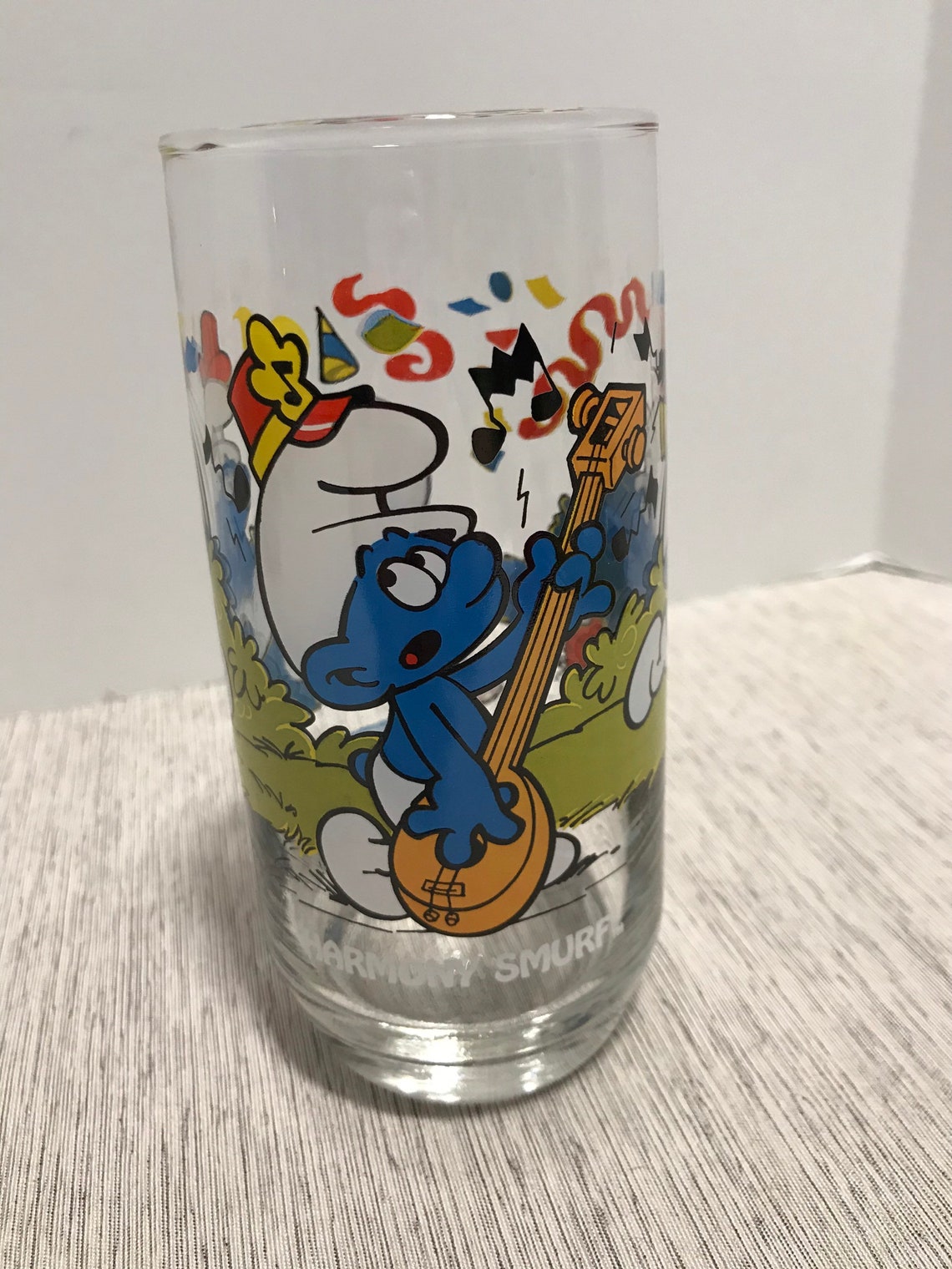 Vintage 1983 Peyo Smurfs Harmony Smurf Drinking Glass Etsy