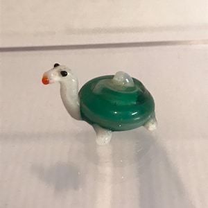 Unique Glass Tiny Miniature Green and White Turtle Figurine