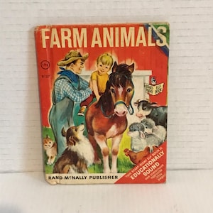 Vintage 1966 Farm Animals Hardcover Children&#39;s Book Rand McNally Book Storybook
