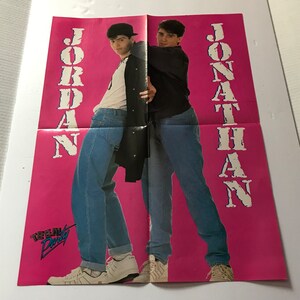 Vintage 1980s Jordan Knight and Jonathan Knight / New Kids On The Block NKOTB Teen Party Magazine Four Page Poster Pin Up