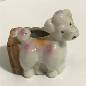 Vintage Small White Dog Planter Flowers Vase Retro Decor Japan