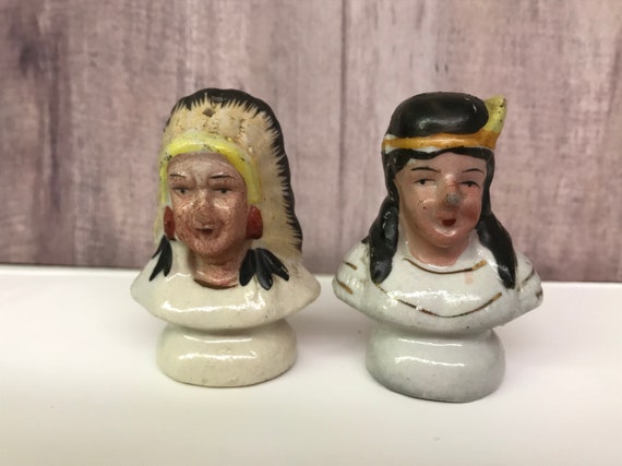Vintage Native American Chief and Squaw Salt and Pepper Shakers