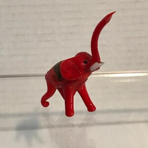 Unique Red Glass Miniature Elephant Figurine Retro Decor