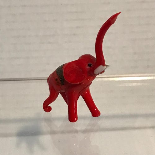Unique Red Glass Miniature Elephant Figurine Retro Decor