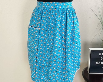 HANDMADE | Vintage Teal And Orange Ruffled Skirt Apron O/S