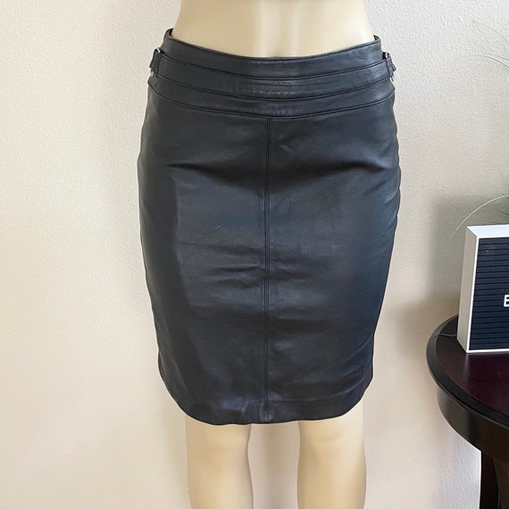 VALERIE SEPARATES Vintage 90s Black Leather Buckle Detail Mini Skirt Sz 6 