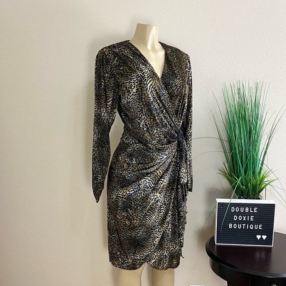 UNBRANDED | Vintage Cheetah Print Wrap Dress Sz 9… - image 3