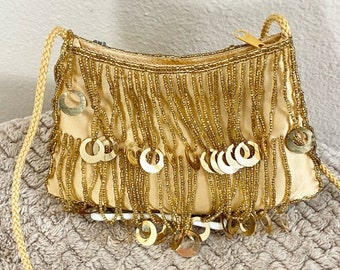 LA REGALE | Vintage Gold Beaded Fringe Mini Bag