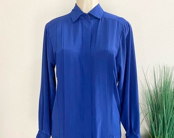 ANNE KLEIN | Vintage Blue Pleated Button Up Blouse Sz 10