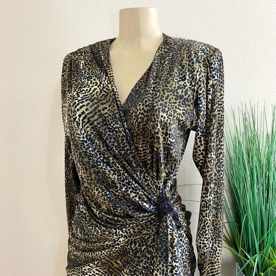 UNBRANDED | Vintage Cheetah Print Wrap Dress Sz 9… - image 6