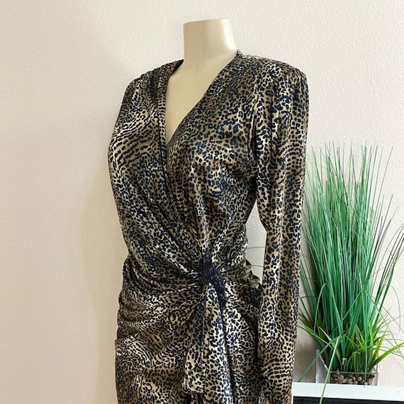 UNBRANDED | Vintage Cheetah Print Wrap Dress Sz 9… - image 2