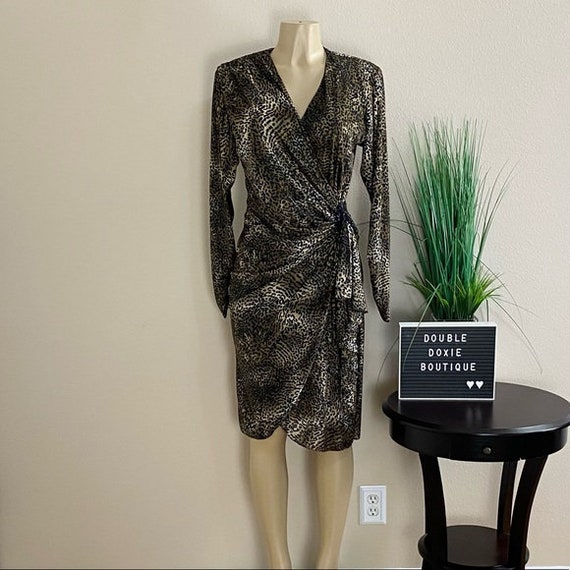 UNBRANDED | Vintage Cheetah Print Wrap Dress Sz 9… - image 7