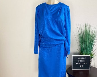 CARON | Vintage Royal Blue Tied Drop Waist Midi Dress Sz L/XL