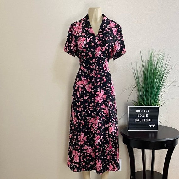 MISS DORBY | Vintage Pink Floral Button Up Dress … - image 1