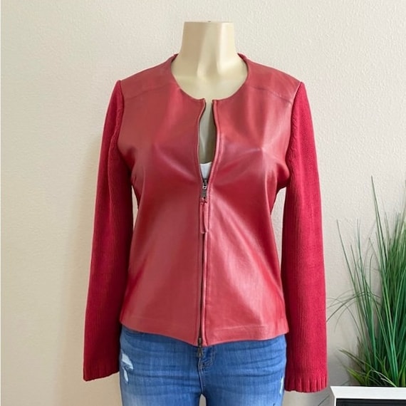 MAURICE SASSON | Vintage Y2K Red Leather Sweater J