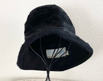 BRIGADOON | Vintage 1960s Black Fur Bucket Hat Sz 22.5