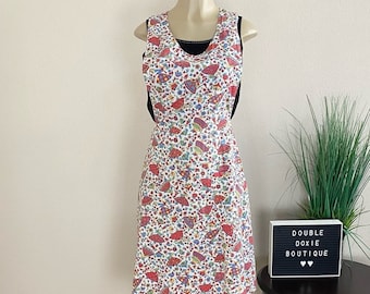 HANDMADE | Vintage Blue And Red Floral Dress Apron Sz S/M