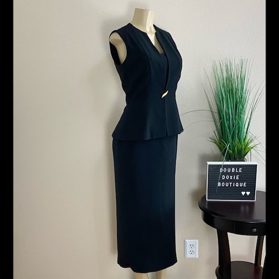 EVAN PICONE | Vintage Black Peplum Pencil Dress S… - image 6