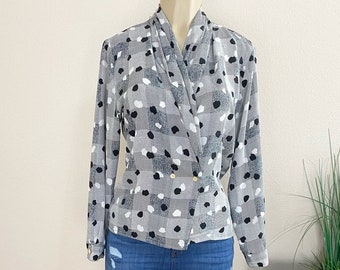 IMPRESSIONS | Vintage Black And White Wrap Blouse Size M