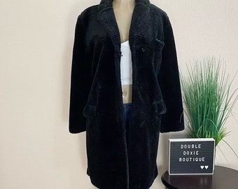COMPAGNIE EXPRESS | Vintage Black Midi Teddy Coat Sz S