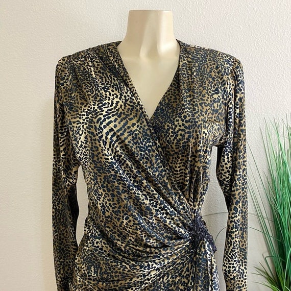 UNBRANDED | Vintage Cheetah Print Wrap Dress Sz 9… - image 9