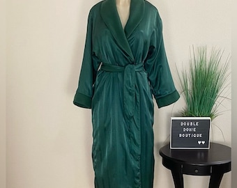 CACIQUE | Vintage Dark Green Satin Fleece Lined Pocket Robe Sz S