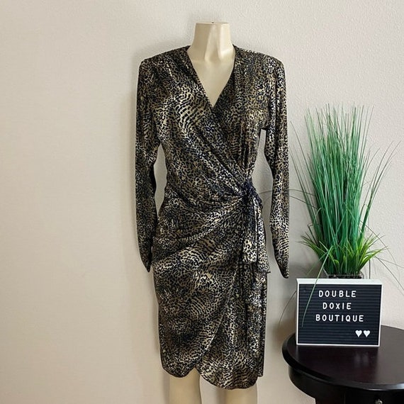 UNBRANDED | Vintage Cheetah Print Wrap Dress Sz 9… - image 1