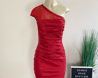 JESSICA MCCLINTOCK | Vintage Red One Shoulder Mini Dress Sz 7