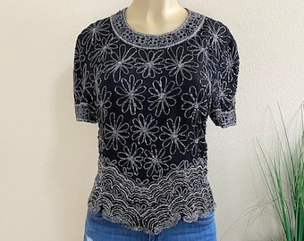 PAPELL BOUTIQUE | Vintage Silk Beaded Top Sz L