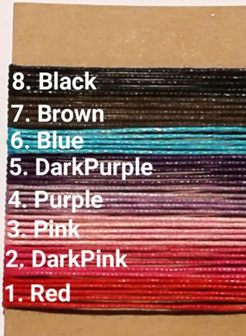 May include: A close-up of eight different colors of cord, labeled with numbers 1 through 8. The colors are red, dark pink, pink, purple, dark purple, blue, brown, and black.