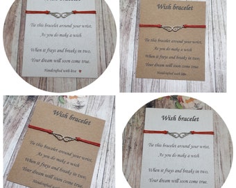 Angels Wish Bracelet, Memorial Wish bracelet, Friends Forever, Infinity, Charm and Message Card,  Unisex Handmade