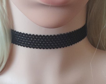 Black Elastic Lace Choker, Boho Wide Black Necklace, Fashion Jewelry for Festival & Party, Gift for Women