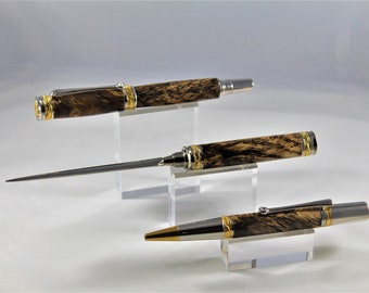 PEN SET - Majestic Junior in 22kt Gold and Rhodium, made with Stabilized Spalted Tiger Oak Burl