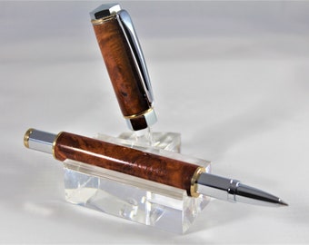 Graduate Rollerball in Chrome and Gold, made with Amboyna Burl