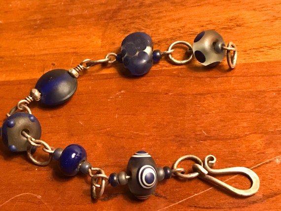 Handmade Blue Glass Bead Bracelet - image 1