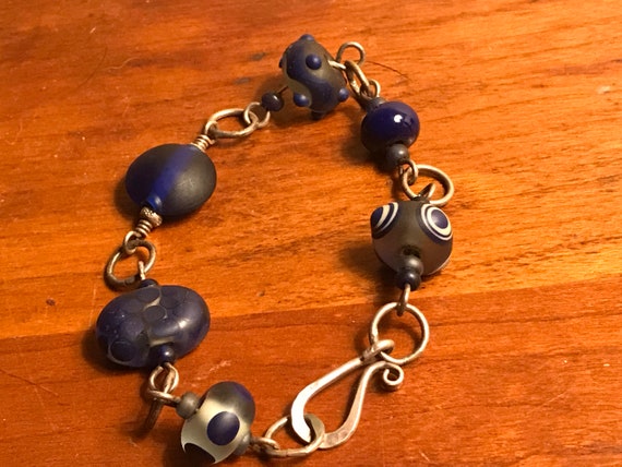 Handmade Blue Glass Bead Bracelet - image 3