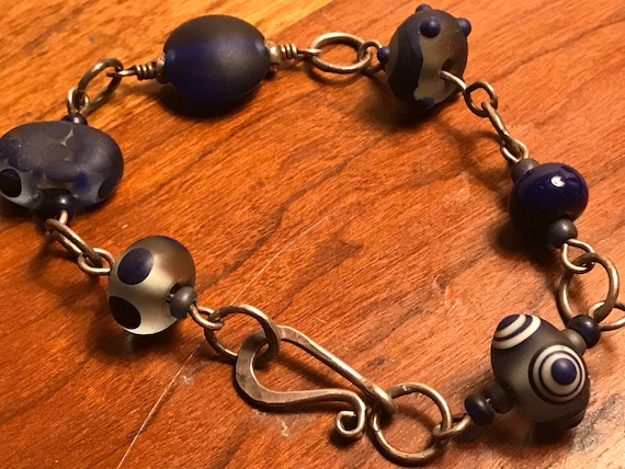 Handmade Blue Glass Bead Bracelet - image 2