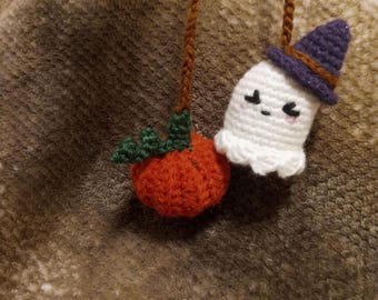 Patrón de fantasma y calabaza a crochet: Colgante para coche de Halloween (patrón PDF)