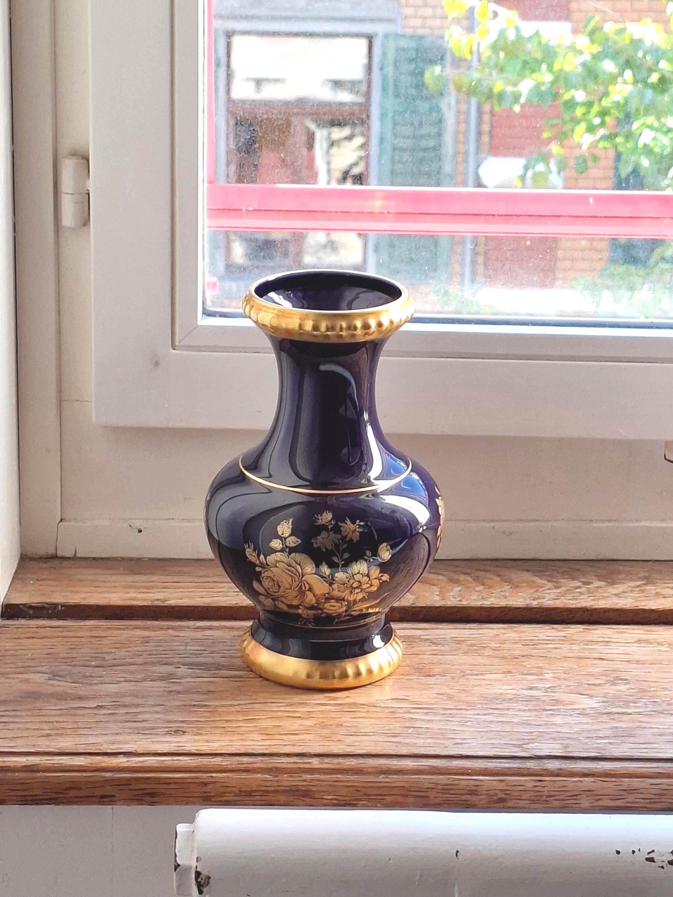 Vintage Echt Cobalt Porсellan Vase Bareuther Waldsassen Gilding 22