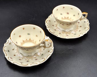 Antique Two Pair Schumann Arzberg Tea Cups & Saucers: Bavaria Porcelain, 1920s